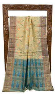 Tussar Silk Handloom Banarasi Saree With Chikankari - The Handlooms