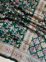 Pure Katan Silk Banarasi Handloom Saree - All over Jaal work with Meenakari - The Handlooms