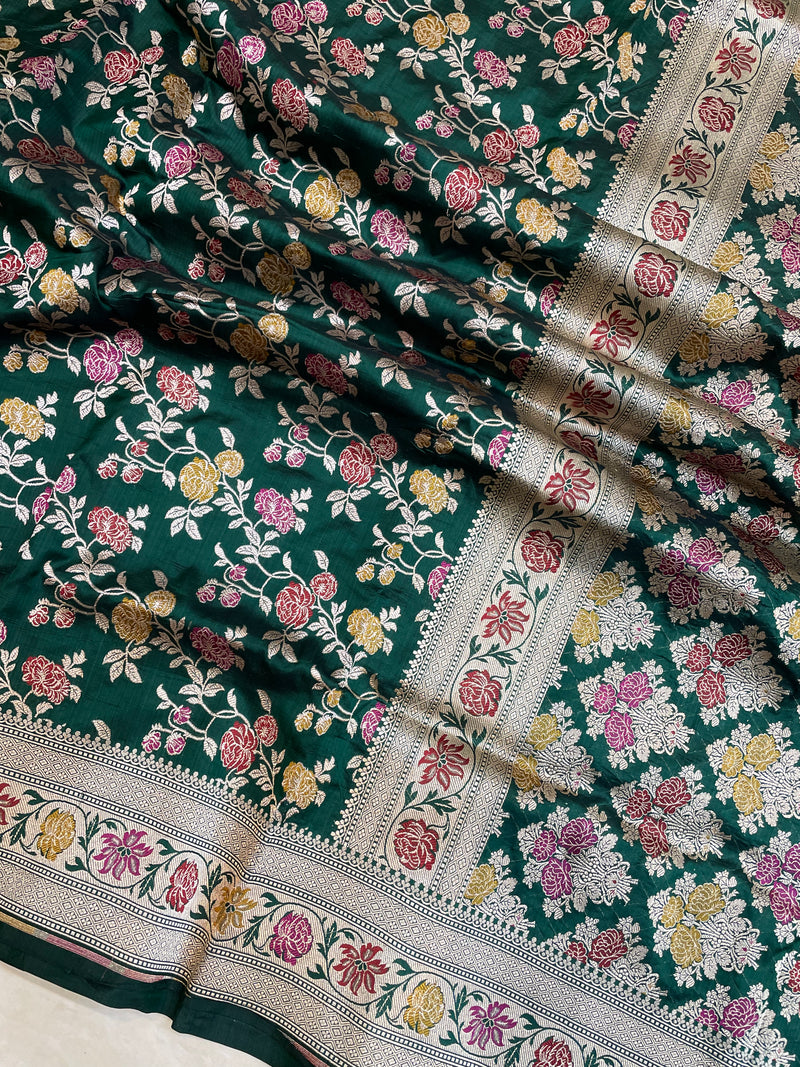 Pure Katan Silk Banarasi Handloom Saree - All over Jaal work with Meenakari - The Handlooms