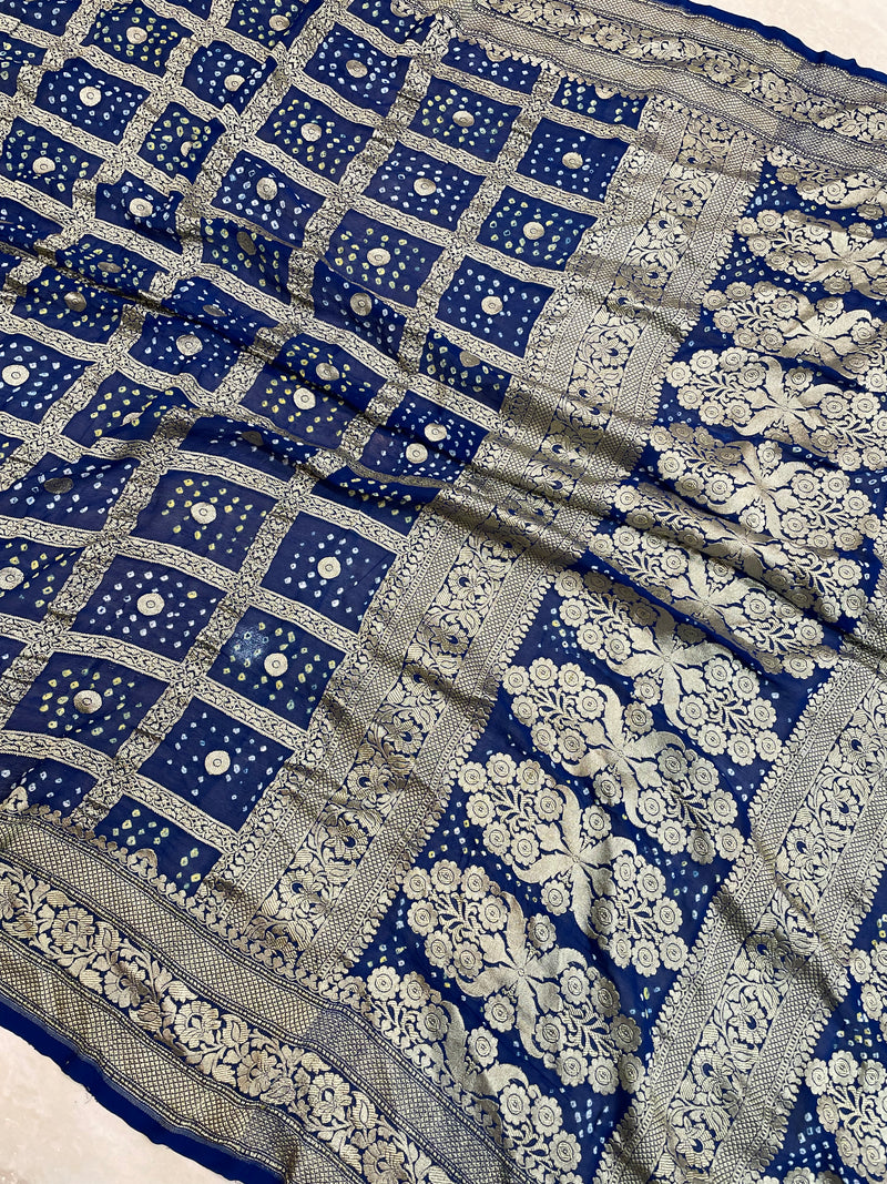Pure Georgette Banarasi Bandhej Handloom Saree - The Handlooms