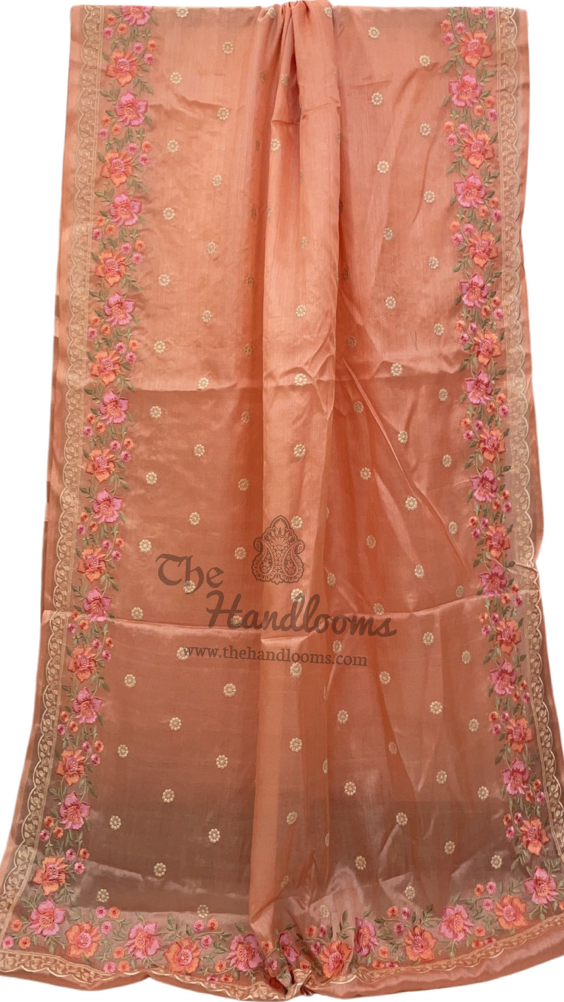 Tussar Silk Handloom Banarasi Saree With Chikankari - The Handlooms