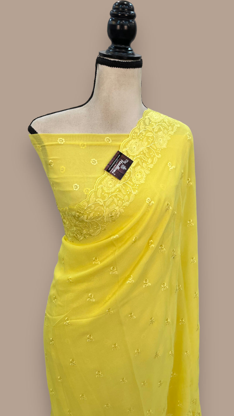 Pure Georgette Chikankari Handloom Banarasi Saree - The Handlooms