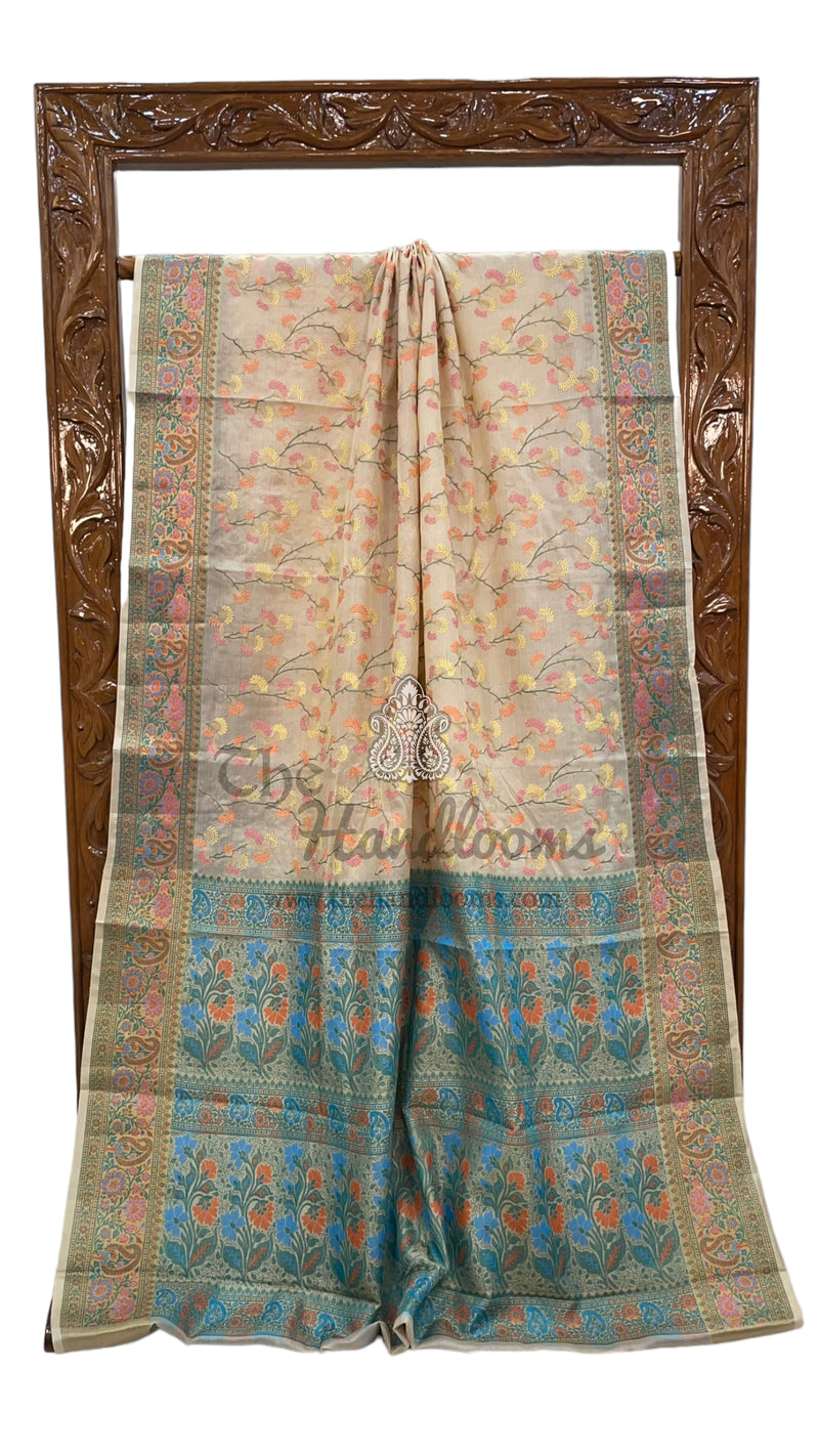 Tussar Silk Handloom Banarasi Saree With Chikankari - The Handlooms