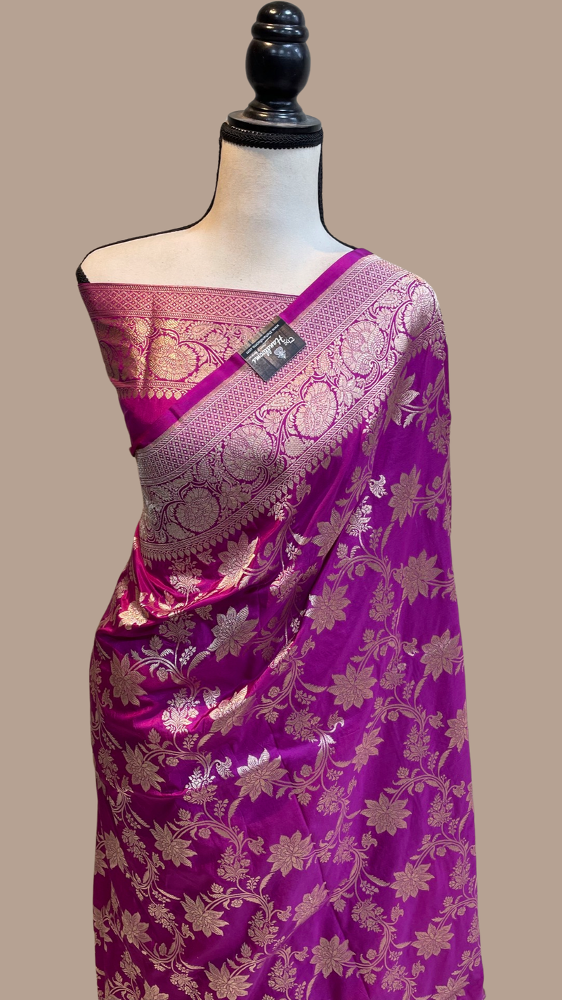 Pure Katan Silk Banarasi Handloom Saree - All Over Jaal Work - The Handlooms
