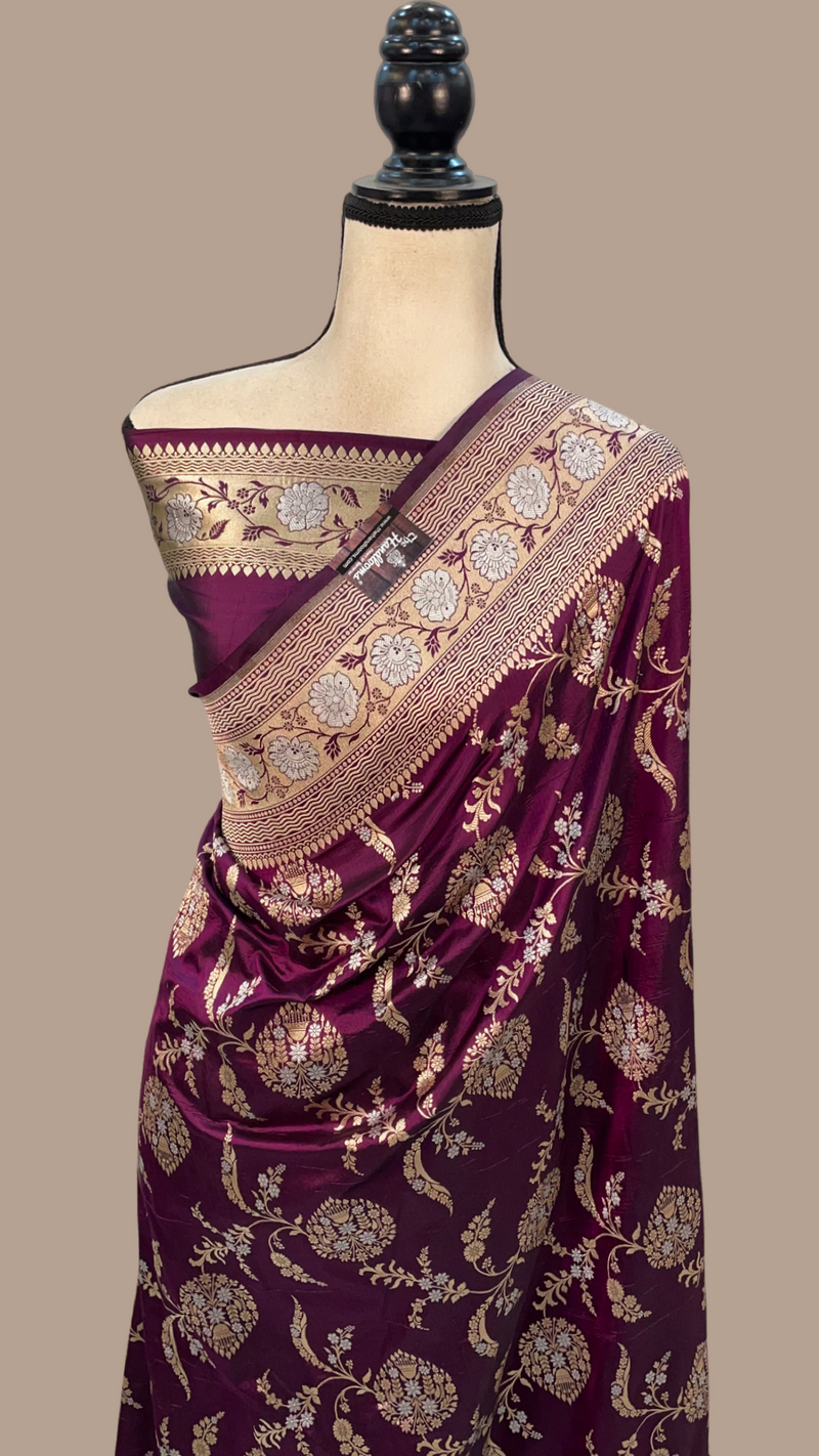 Pure Katan Silk Banarasi Handloom Saree - All over Sona Roopa Jaal work - The Handlooms