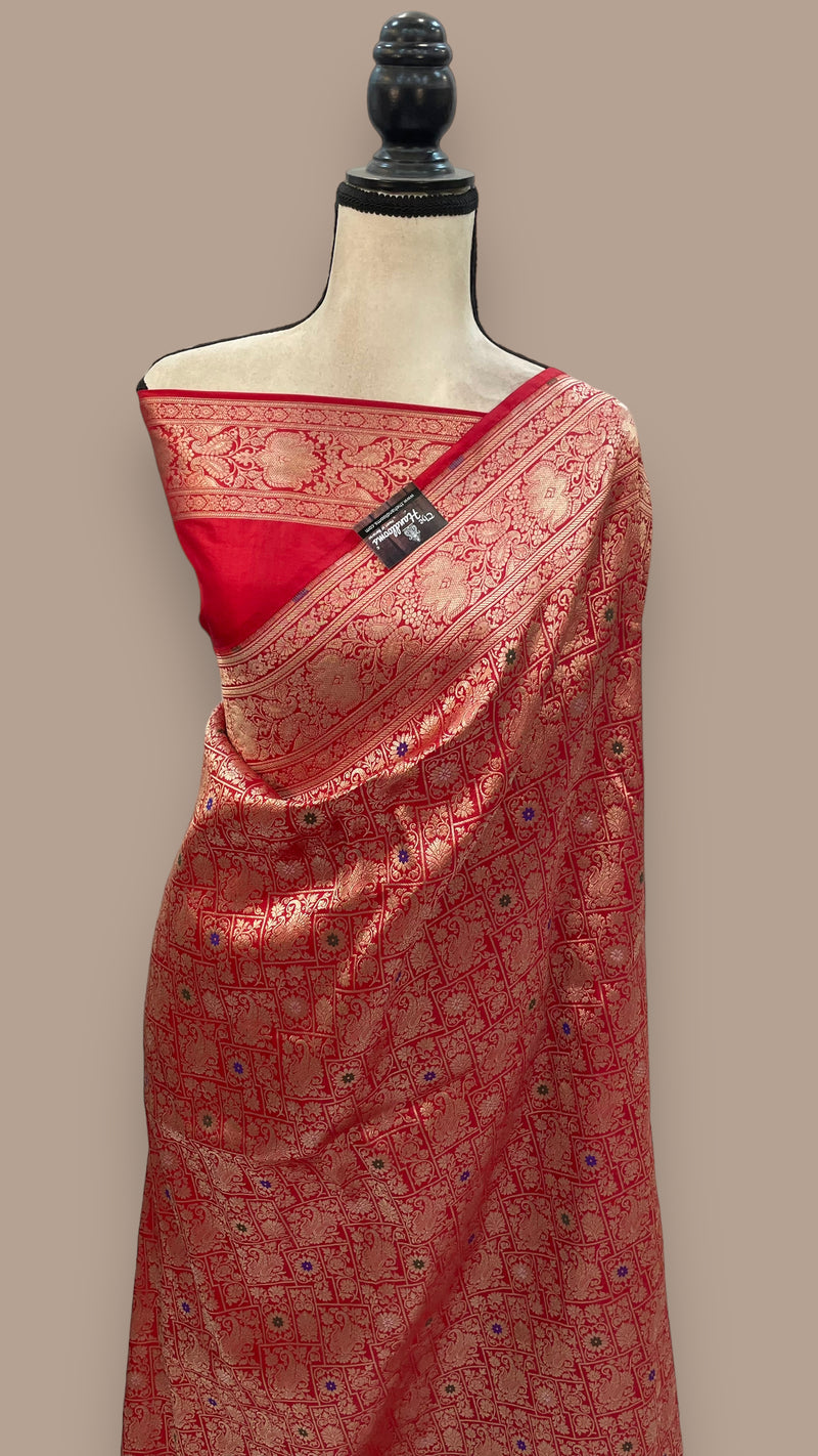 Pure Katan Silk Banarasi Handloom Saree - Tanchui Brocade With Meenakari - The Handlooms