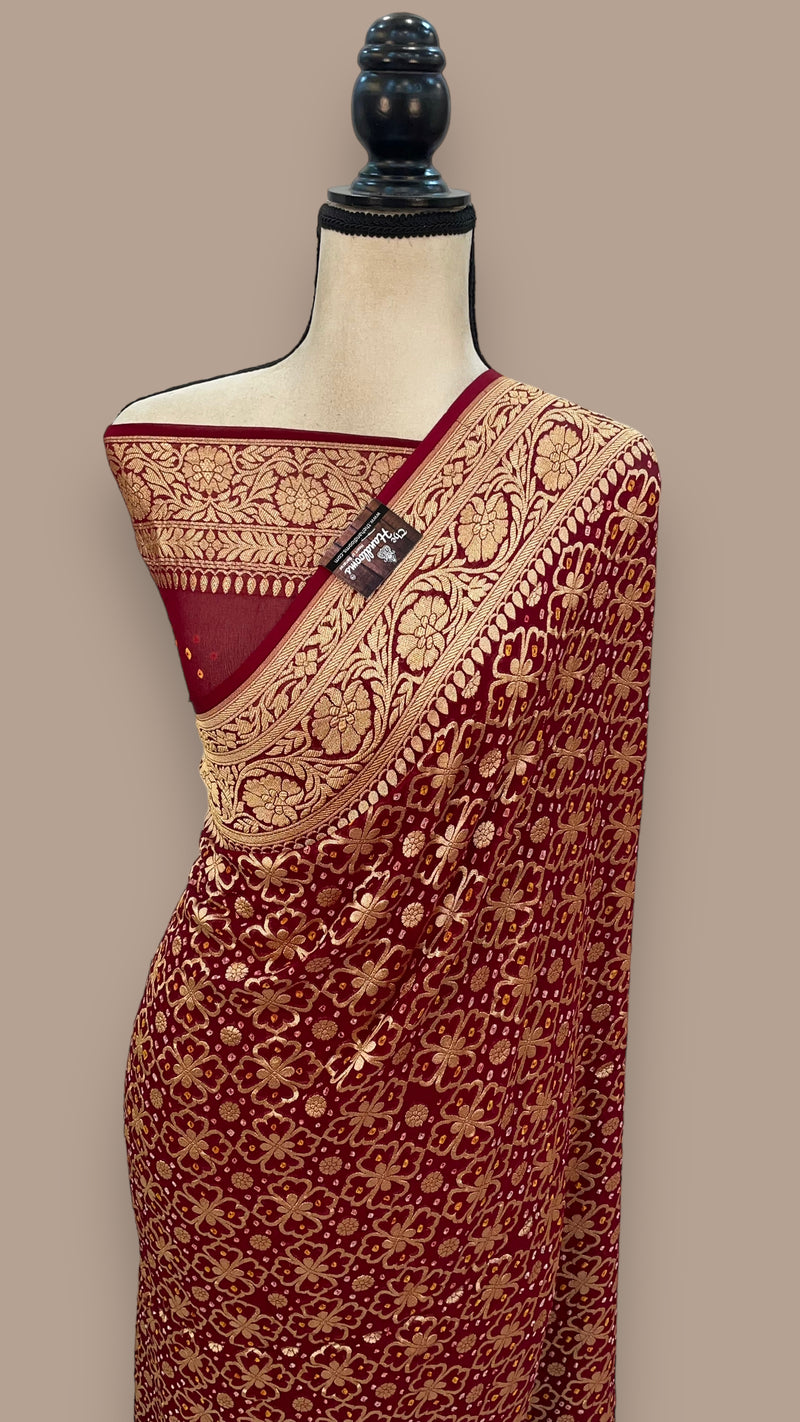 Pure Georgette Banarasi Bandhej Handloom Saree - The Handlooms