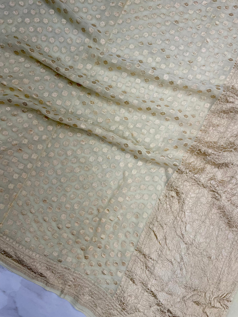 Pure Khaddi Georgette Dupatta - water zari - The Handlooms