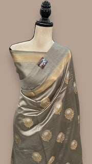 Mouse Grey Pure Mango Silk Banarasi Handloom Saree - The Handlooms