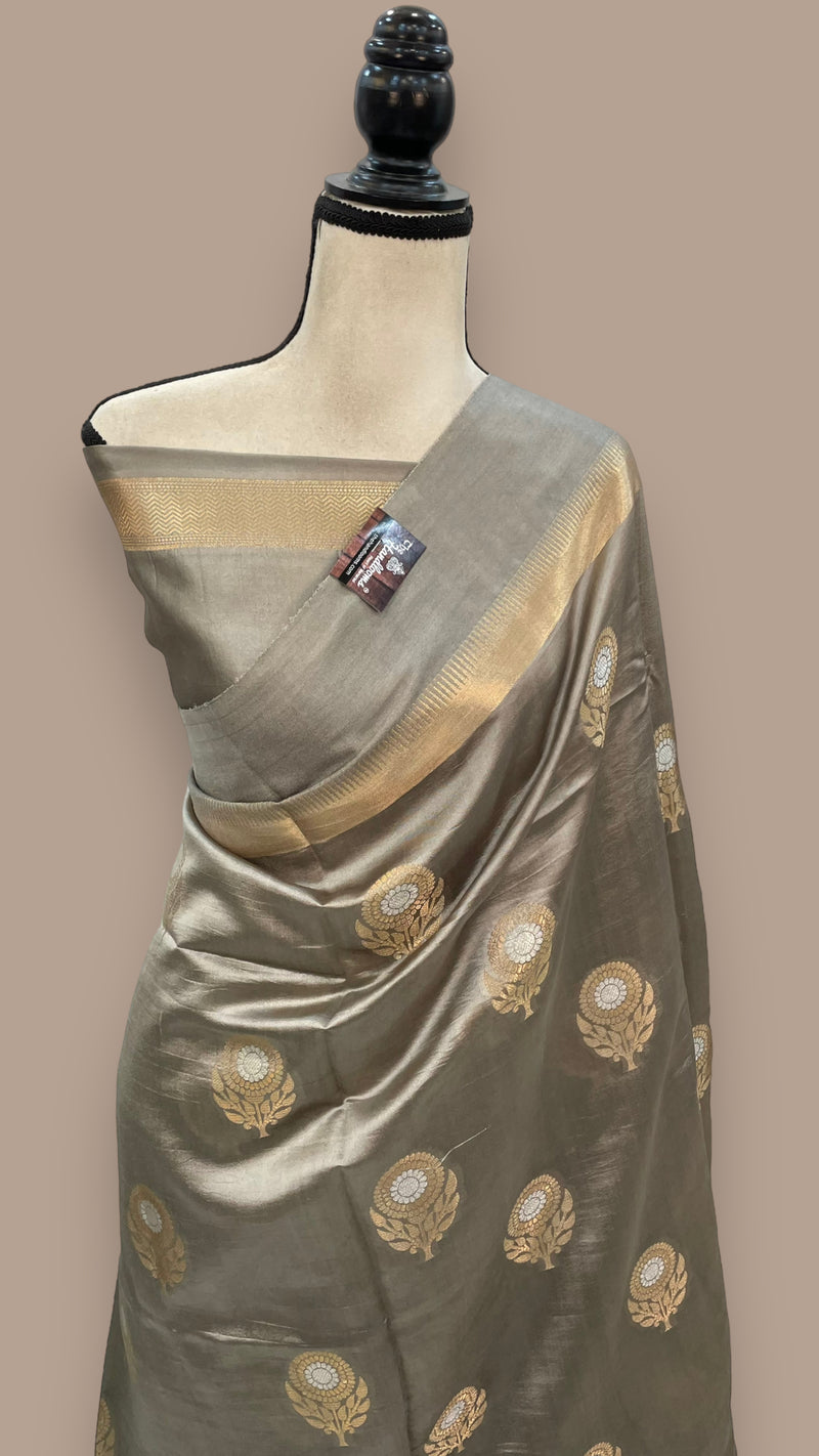 Mouse Grey Pure Mango Silk Banarasi Handloom Saree - The Handlooms