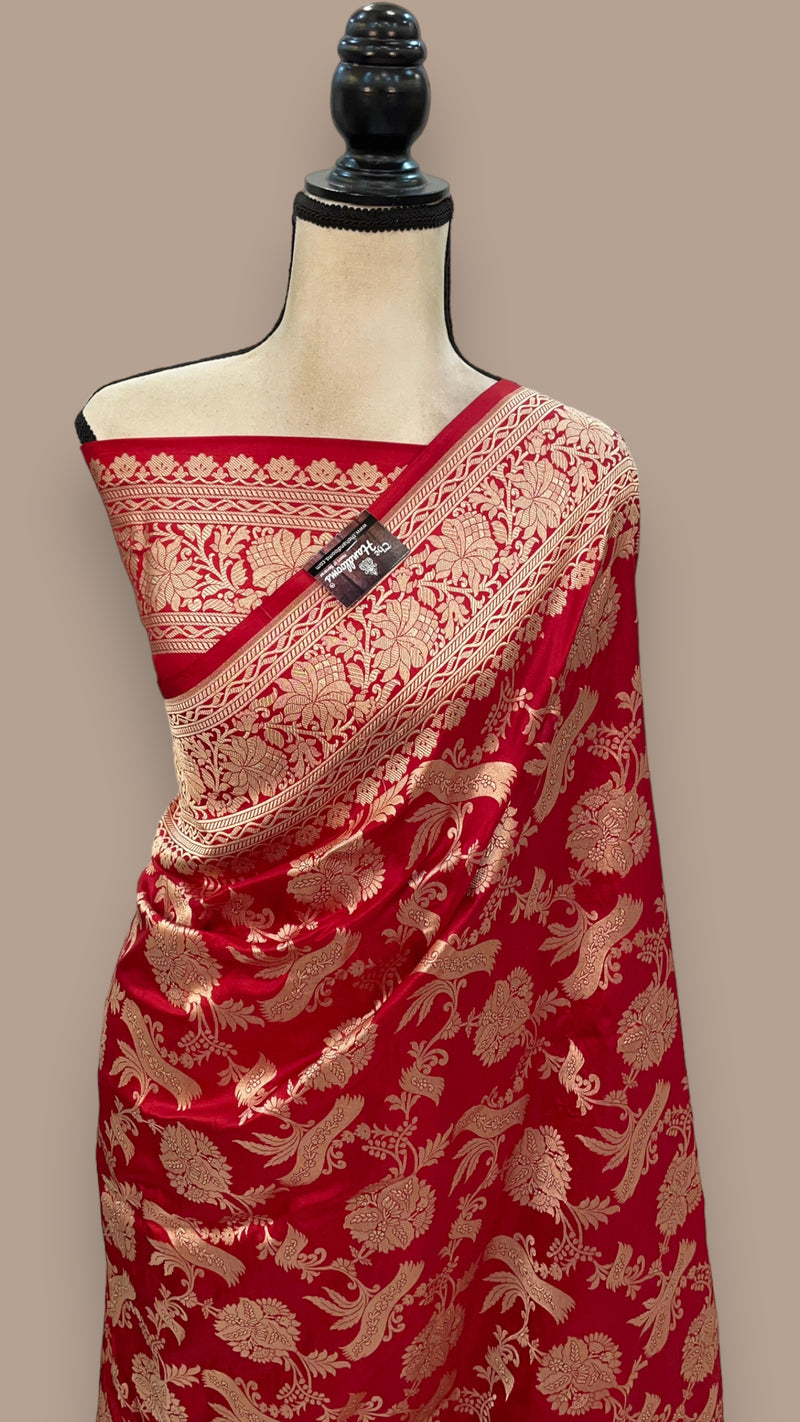 Pure Katan Silk Banarasi Handloom Saree - All Over Jaal Work - The Handlooms
