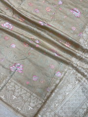 Pure Chiniya Silk Handloom Banarasi Saree With Chikankari - The Handlooms