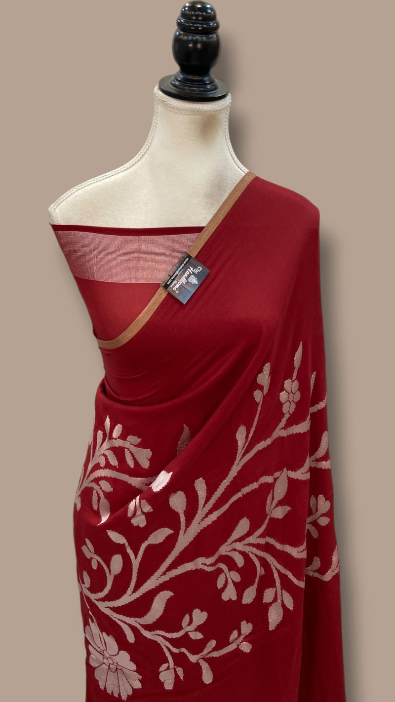 Pure Khaddi Georgette Handloom Banarasi Saree - Silver Zari