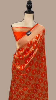 Pure Katan Silk Banarasi Handloom Saree - All over Sona Roopa Jaal work - The Handlooms