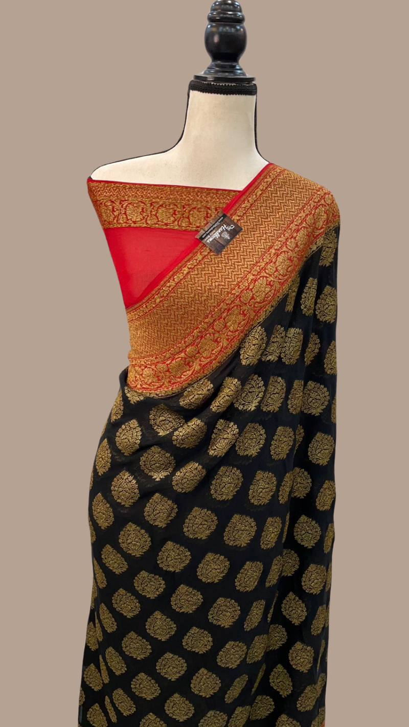 Khaddi Georgette Banarasi Saree -  Antique zari - The Handlooms