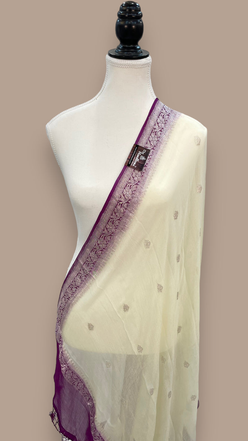 Pure Georgette Dupatta - Pink silver zari - The Handlooms