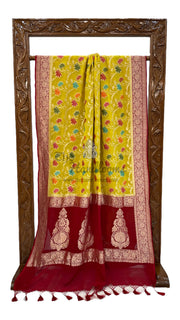 Yellow Khaddi Georgette Handloom Banarasi Saree - All over Jaal Work With Meenakari - The Handlooms