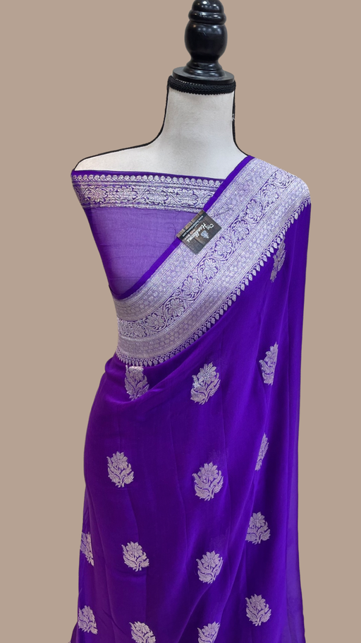 Purple Pure Georgette Banarasi Handloom Saree - The Handlooms