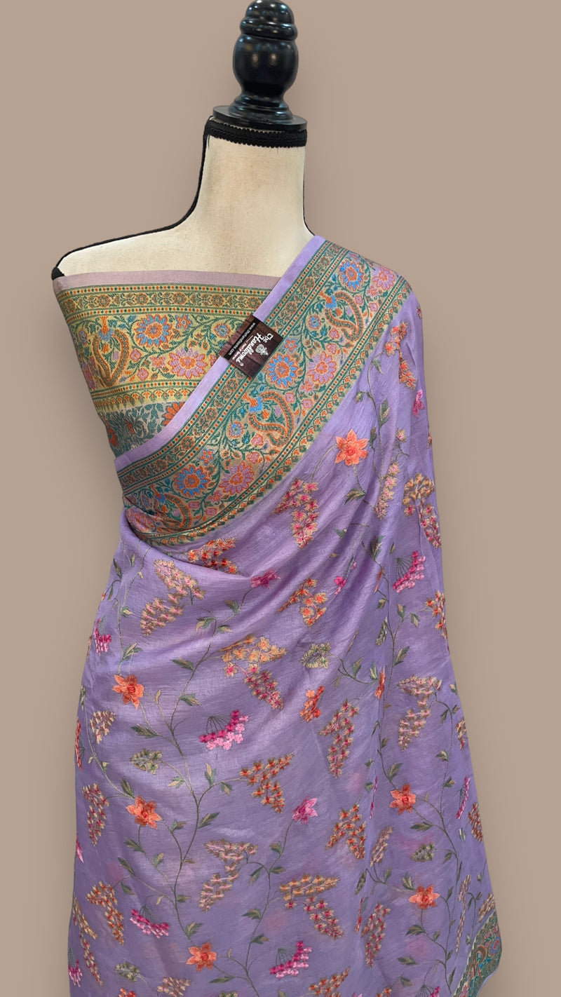 Tussar Silk Handloom Banarasi Saree With Chikankari - The Handlooms