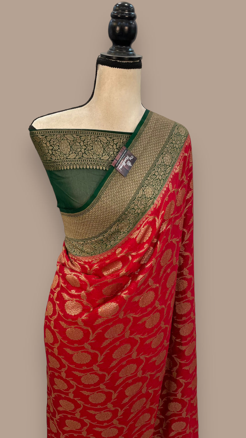 Khaddi Georgette Handloom Banarasi Saree -  Antique zari - The Handlooms