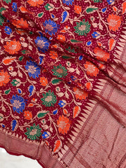 Pure Georgette Banarasi Bandhej Handloom Saree - with meenakari work - The Handlooms