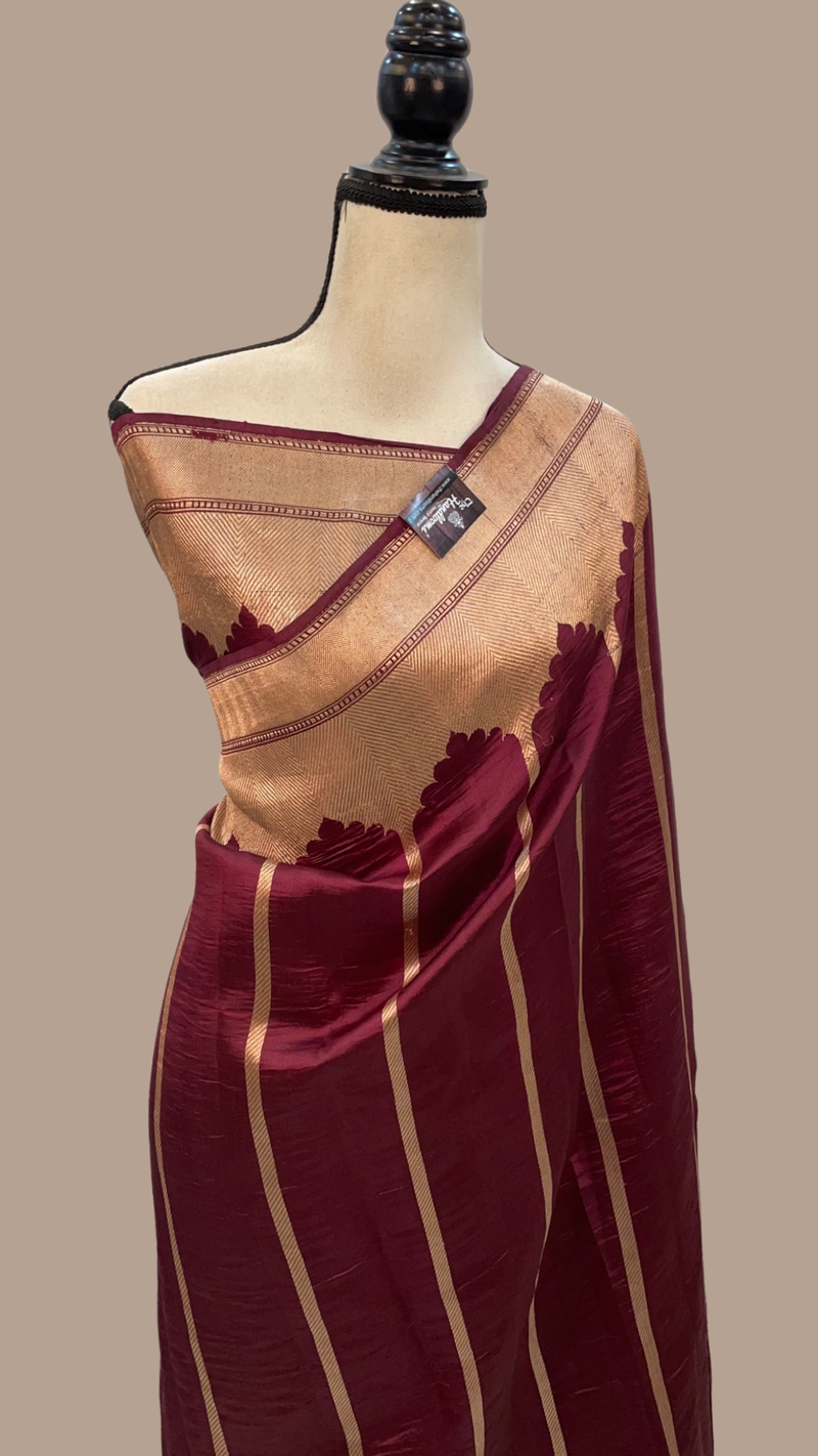 Pure Katan Silk Banarasi Handloom Saree - All over Kadua stripe - The Handlooms