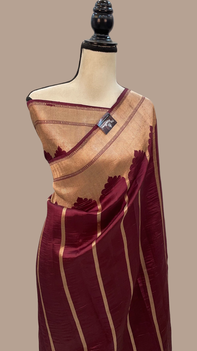 Pure Katan Silk Banarasi Handloom Saree - All over Kadua stripe