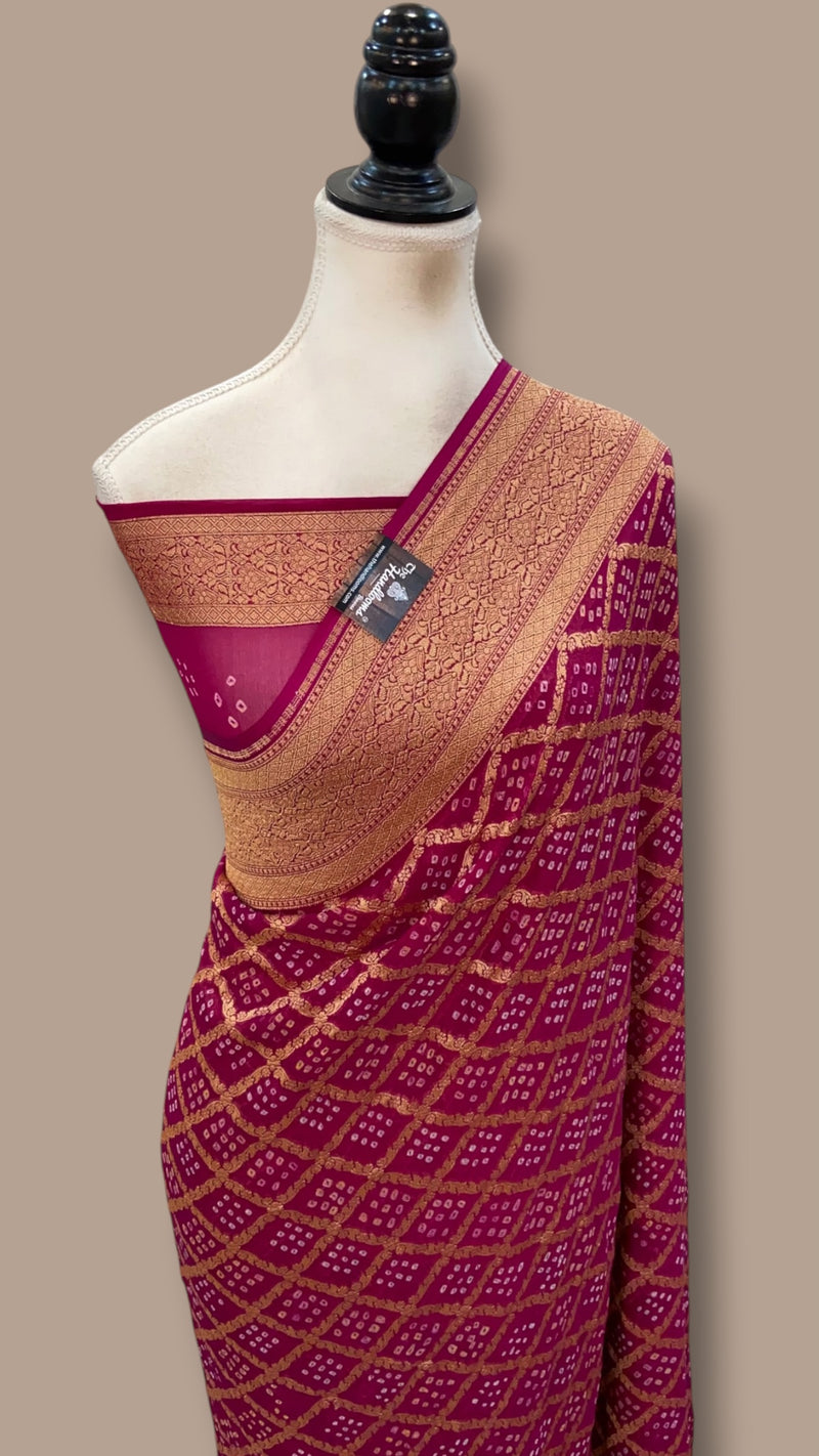 Pure Georgette Banarasi Bandhej Handloom Saree