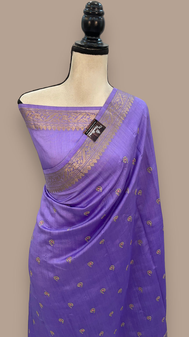 Pure Chiniya Silk Handloom Banarasi Saree with Chikankari - The Handlooms