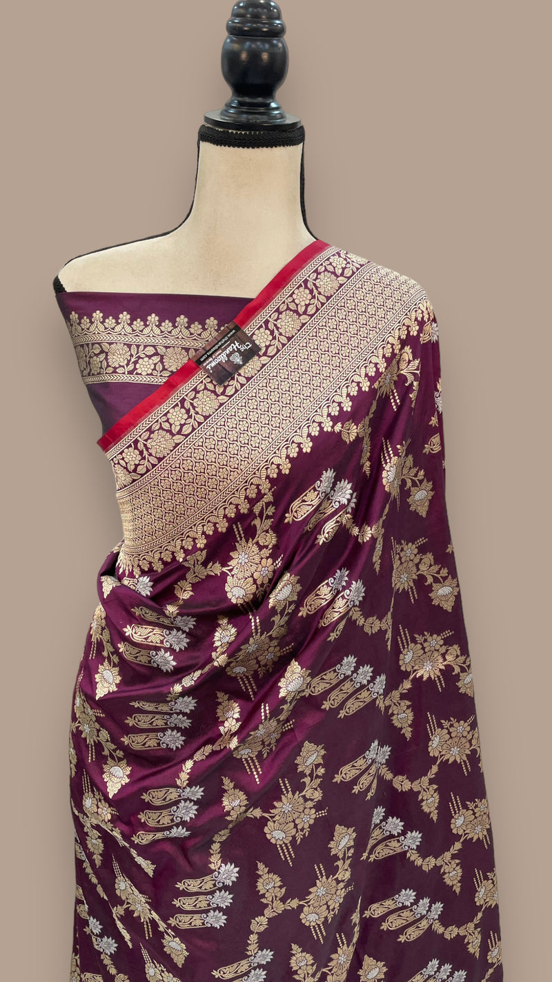 Pure Katan Silk Banarasi Handloom Saree - All over Sona Roopa Jaal work - The Handlooms