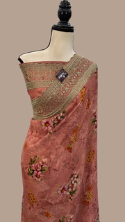 Pure Georgette Digital Print with Chikankari Handloom Banarasi Saree - The Handlooms
