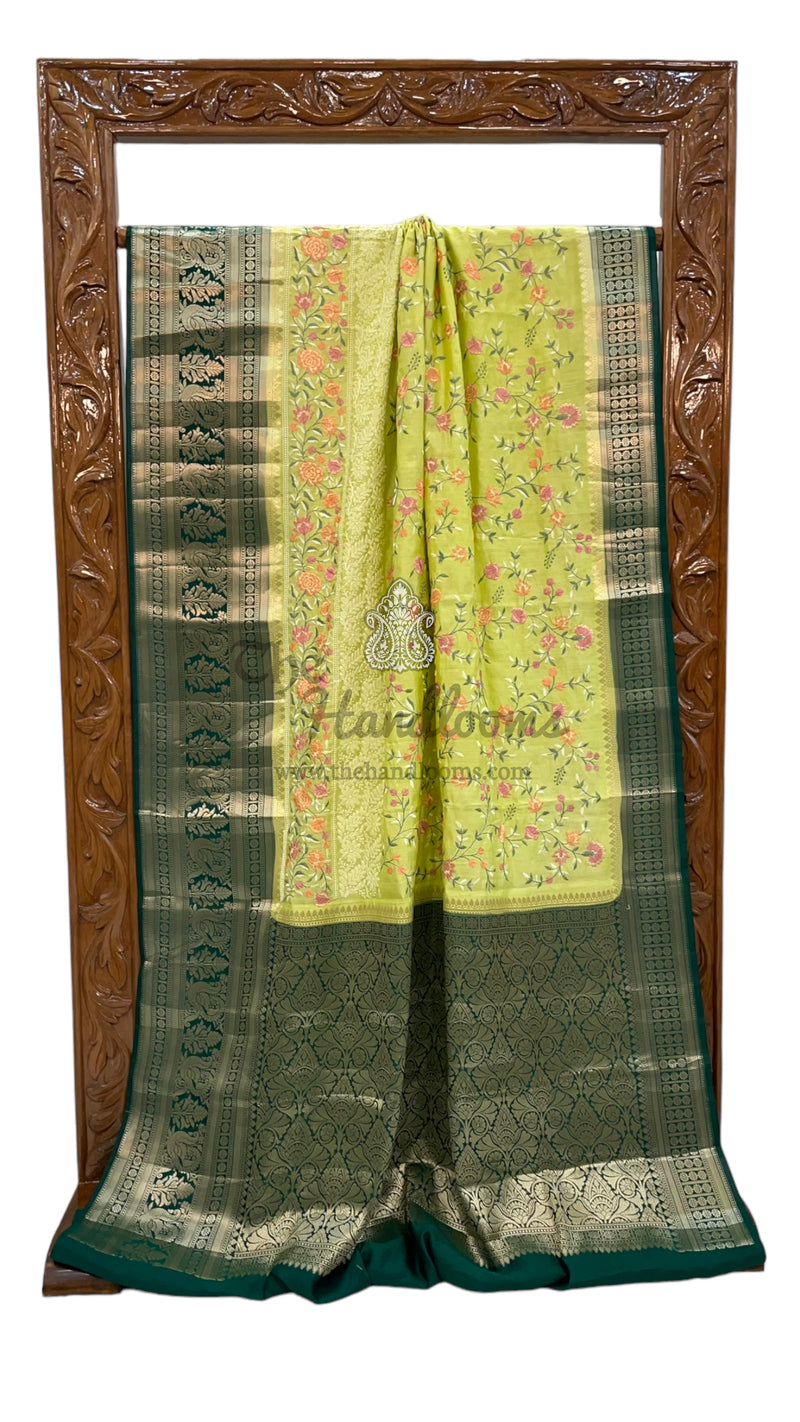Pure Chiniya Silk Handloom Banarasi Saree with Chikankari - The Handlooms