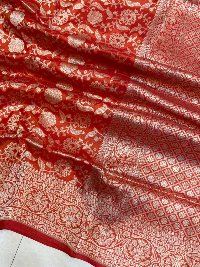 Pure Katan Silk Banarasi Handloom Saree - All Over Jaal Work - The Handlooms