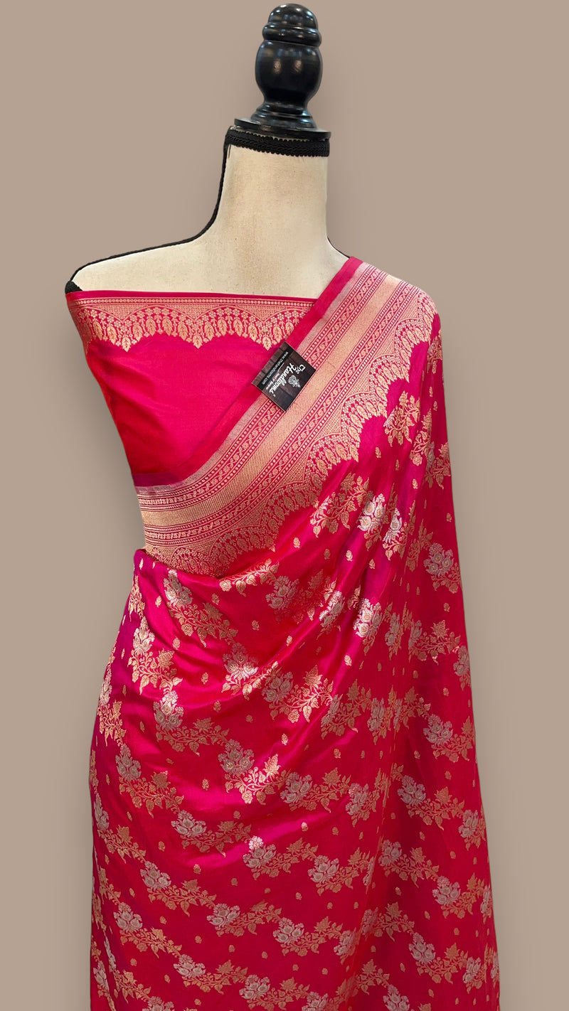 Pure Katan Silk Banarasi Handloom Saree - All over Sona Roopa Jaal work - The Handlooms