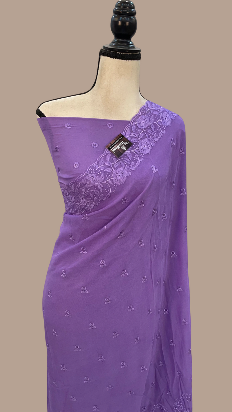 Pure Georgette Chikankari Handloom Banarasi Saree - The Handlooms