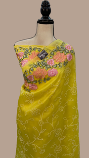 Pure Organza Chikankari Handloom Banarasi Saree - The Handlooms