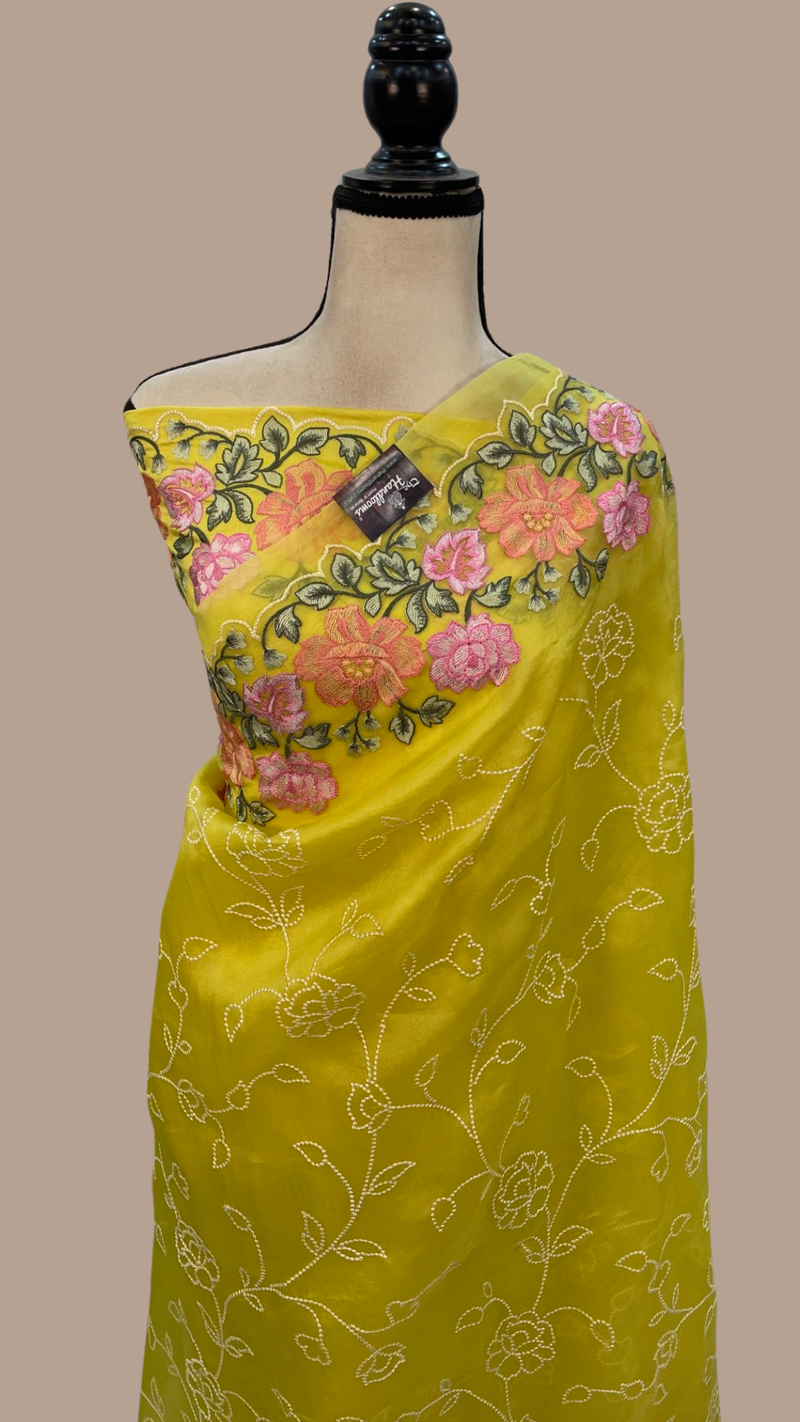 Pure Organza Chikankari Handloom Banarasi Saree - The Handlooms