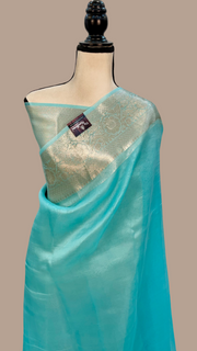 Sky Blue Pure Kora Handloom Banarasi Saree - The Handlooms