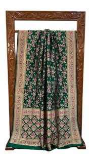 Green Pure Katan Silk Banarasi Handloom Saree - All over Jaal work with meenakari - The Handlooms