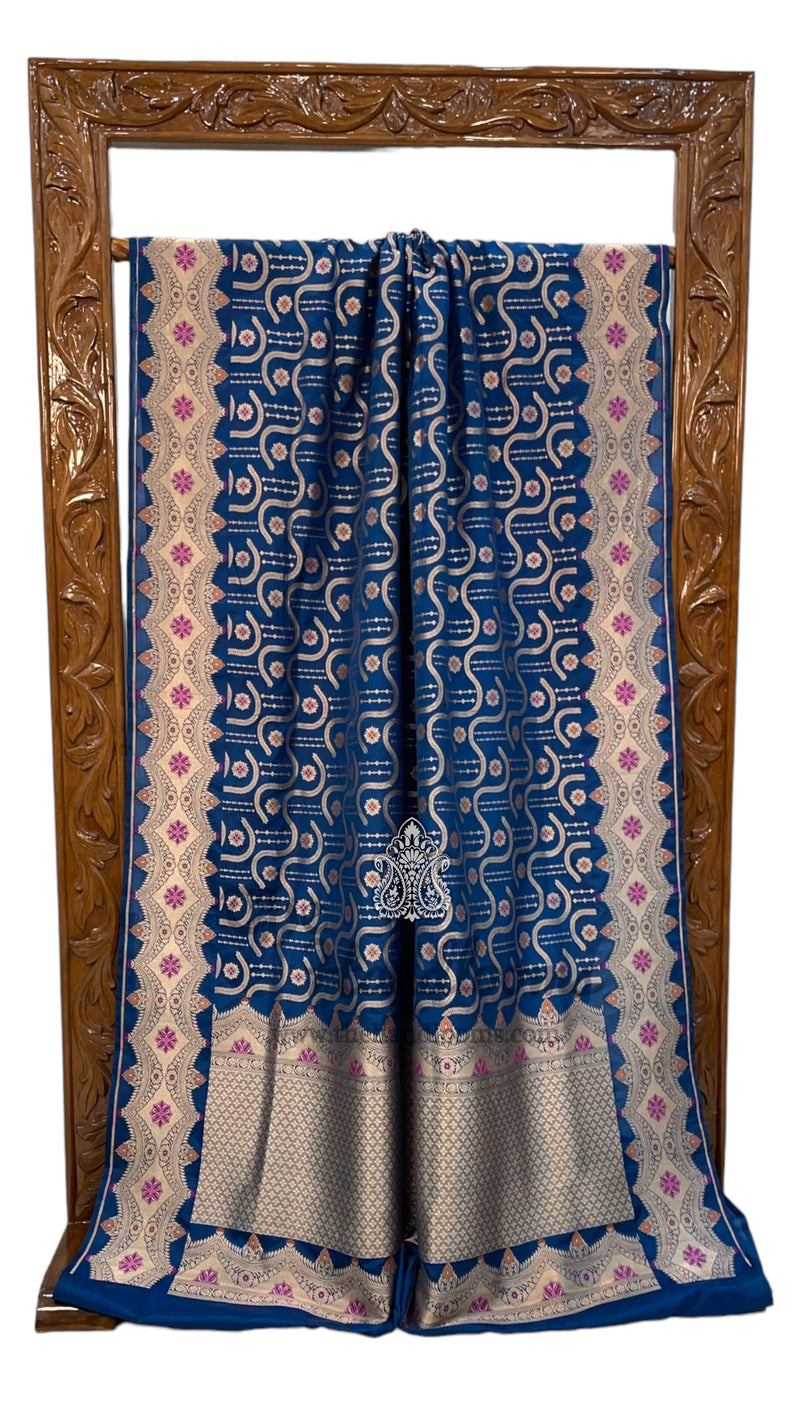 Pure Katan Silk Banarasi Handloom Saree - All over Jaal work with Meenakari - The Handlooms