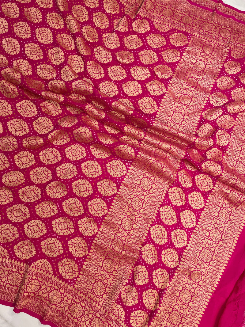 Pure Georgette Banarasi Bandhej Handloom Dupatta - The Handlooms