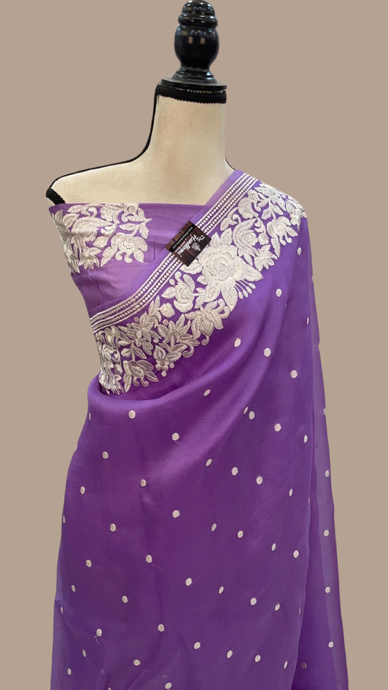 Pure Organza Chikankari Handloom Banarasi Saree - The Handlooms