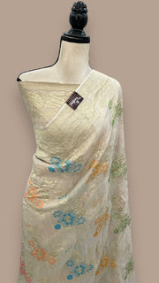 Pure Tussar Georgette Handloom Banarasi Saree - All over Jaal Work with meenakari - The Handlooms