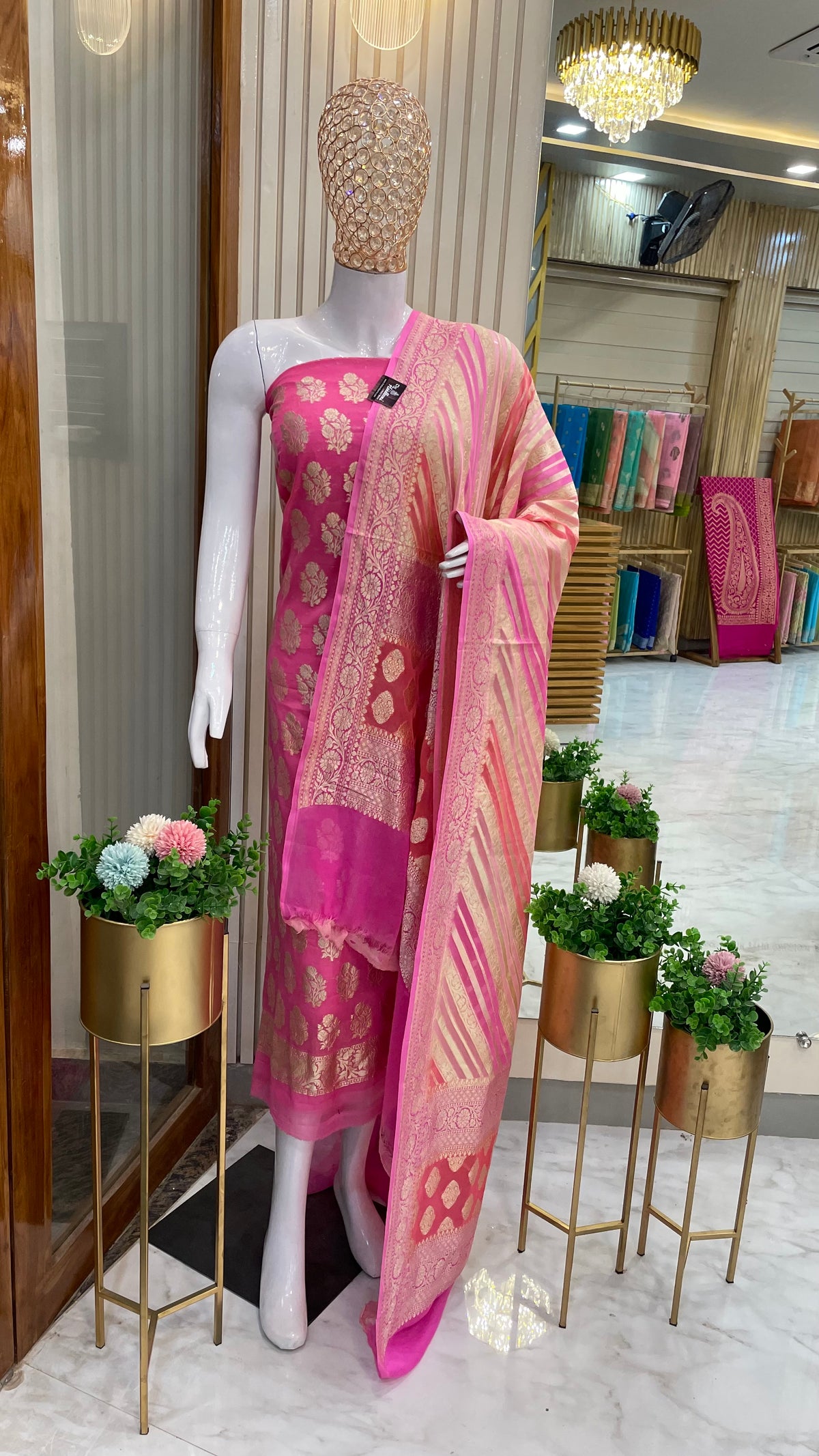 Khaddi Georgette Handlooms Banarasi Dress Material — The Handlooms