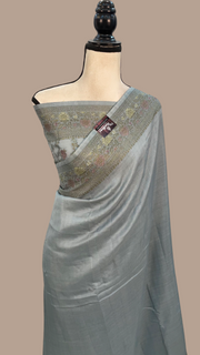 Grey Pure Butter Crepe Banarasi Saree - The Handlooms