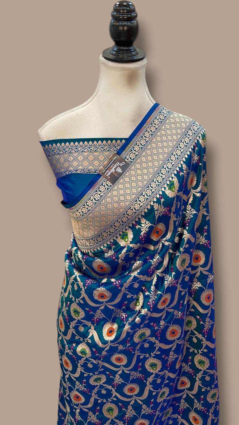 Pure Katan Silk Banarasi Handloom Saree - All Over Jaal Work With Meenakari