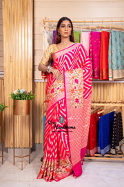Hot Pink Pure Chiffon Khaddi Banarasi Saree - The Handlooms