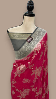 Pure Khaddi Georgette Handloom Banarasi Saree - Water zari - The Handlooms