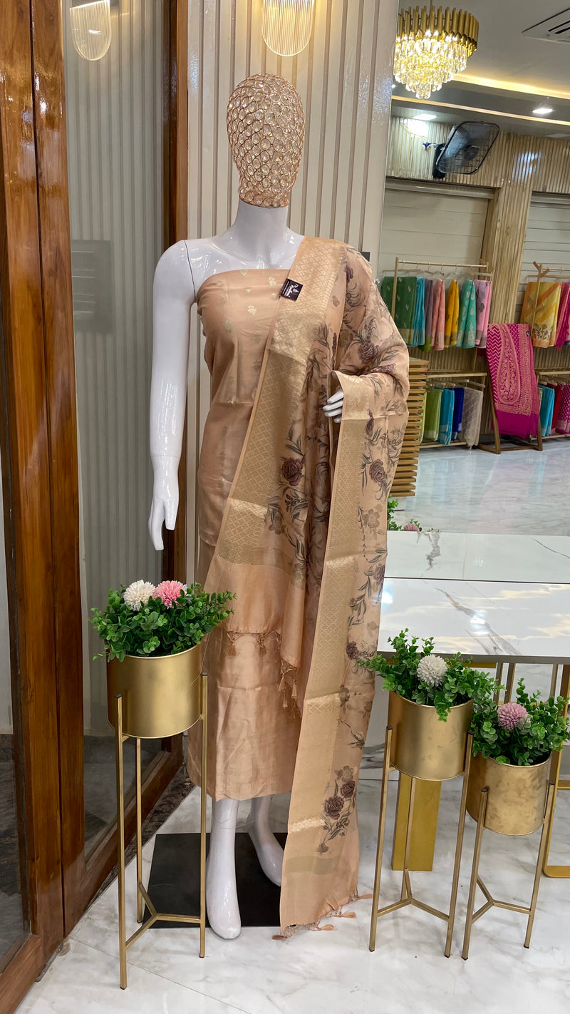 Pure Cotton Banarasi Dress material with digital Print - The Handlooms