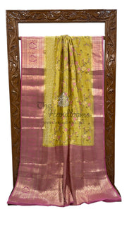 Pure Chiniya Silk Handloom Banarasi Saree with Chikankari - The Handlooms